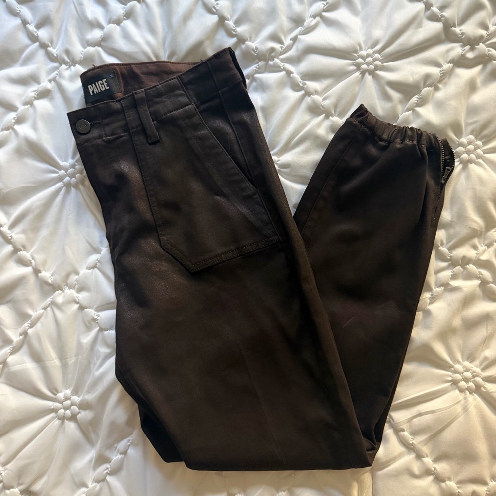 Paige Brown Coated Jogger Pants (Size 30)